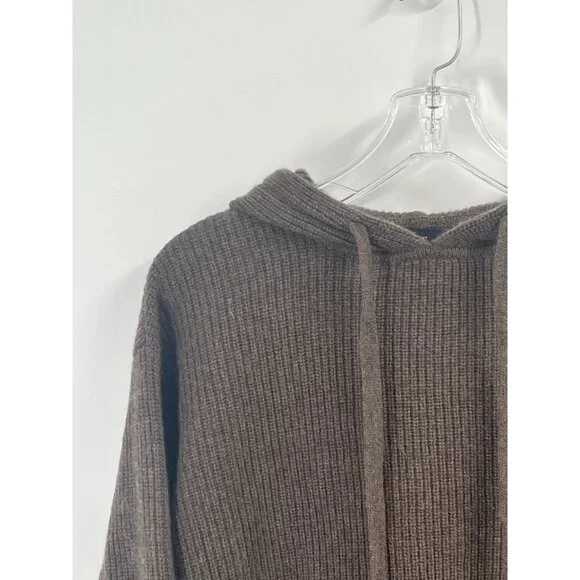 Quince Mongolian Cashmere Fisherman Pullover Hoodie Cropped Brown Sweater Sz S - Picture 2 of 4
